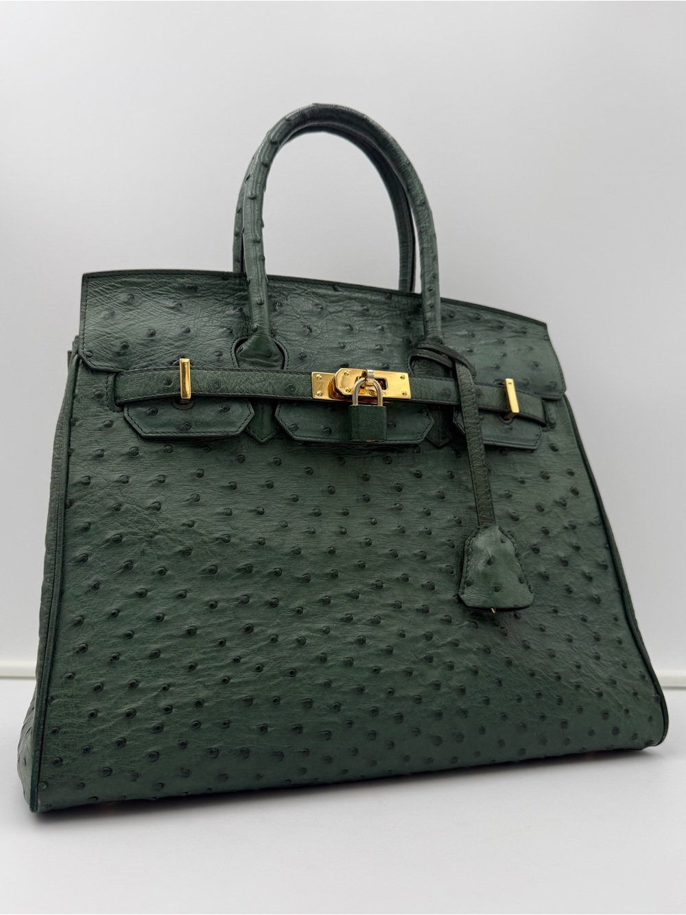 KWANPEN 1938 • Exotic Genuine OSTRICH 32 Bag in Green • Made in Singapore